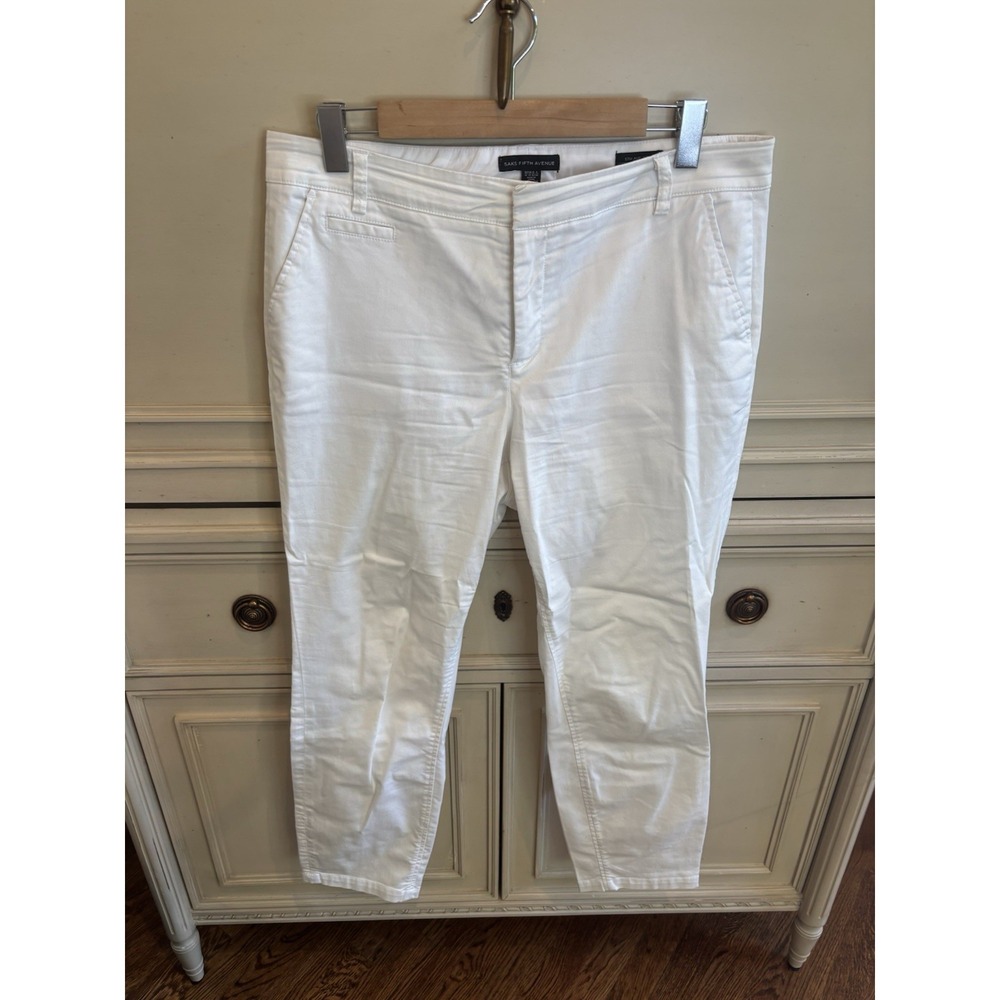 Saks 5th Ave Size 12 White Capri Work Pants 5th Ave Ankle Cotton Summer